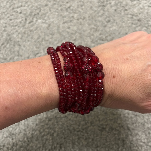 Red beaded multi strand stretch bracelet - Picture 1 of 5